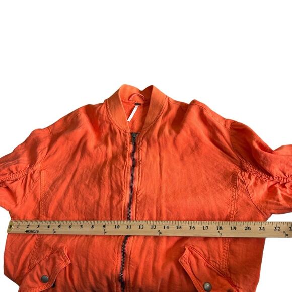 Free People Ruched Cosy Fit Soft Orange Bomber Jacket Full Zip Women's Size XS - Picture 8 of 12